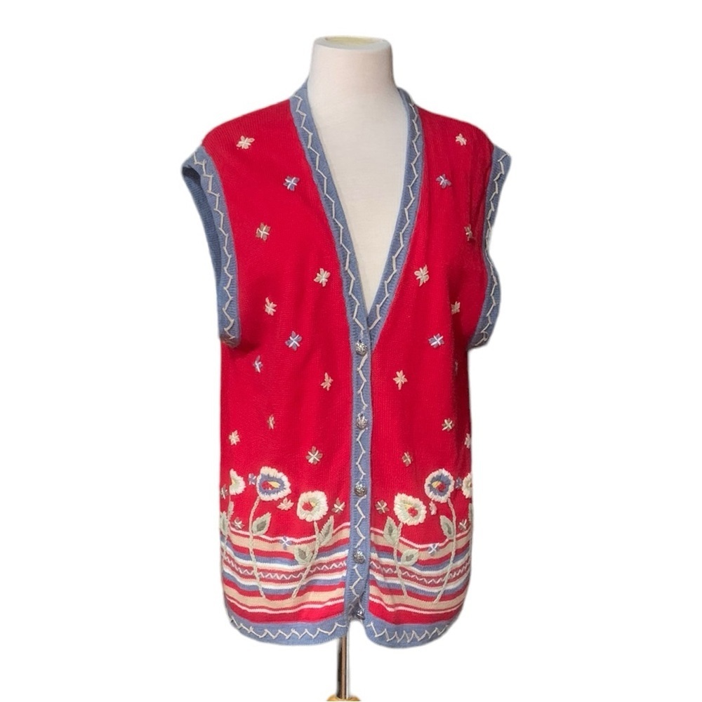 ❤️Vintage Koret City Blues red floral button down sweater vest size medium